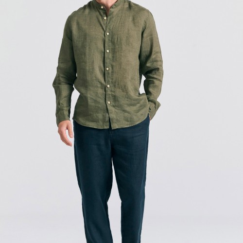 Garment dyed λινό πουκάμισο με λαιμό mao