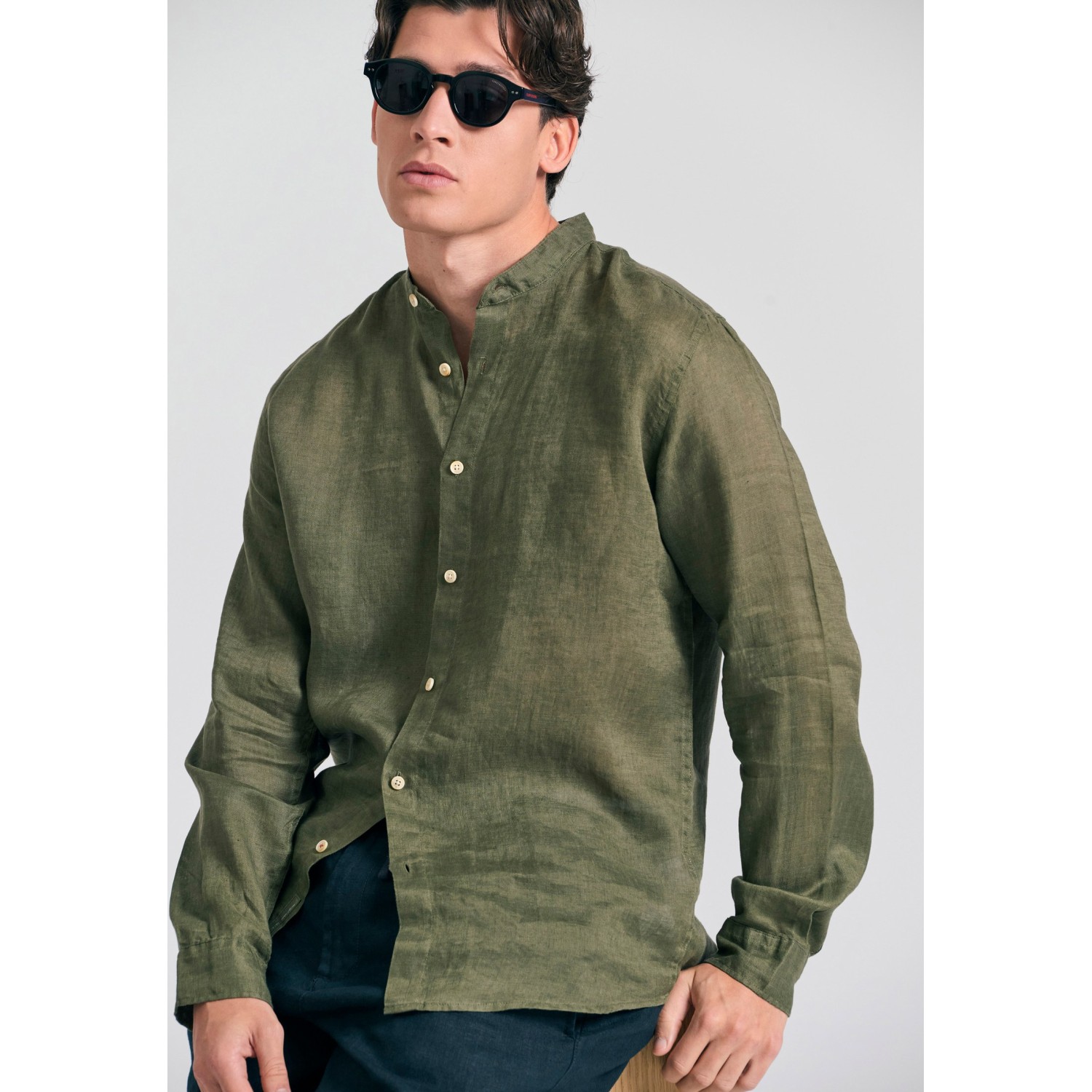 Garment dyed λινό πουκάμισο με λαιμό mao Garment dyed λινό πουκάμισο με λαιμό mao