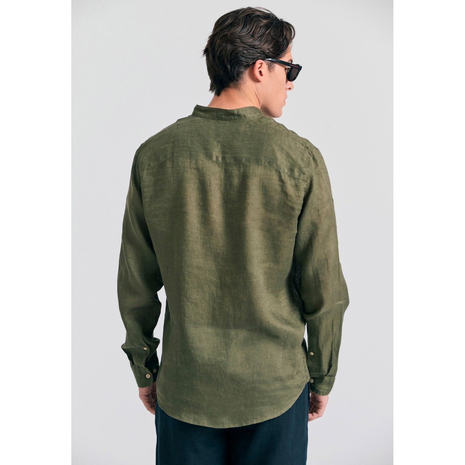 Garment dyed λινό πουκάμισο με λαιμό mao Garment dyed λινό πουκάμισο με λαιμό mao