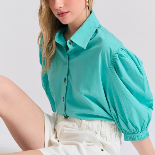 Garment dyed τζιν σορτς με βολάν στη μέση