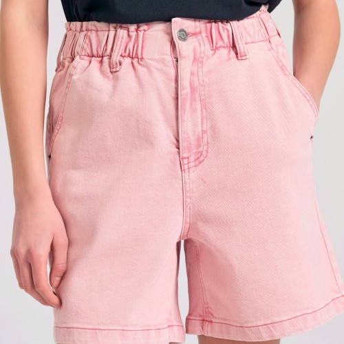 Garment dyed τζιν σορτς με βολάν στη μέση