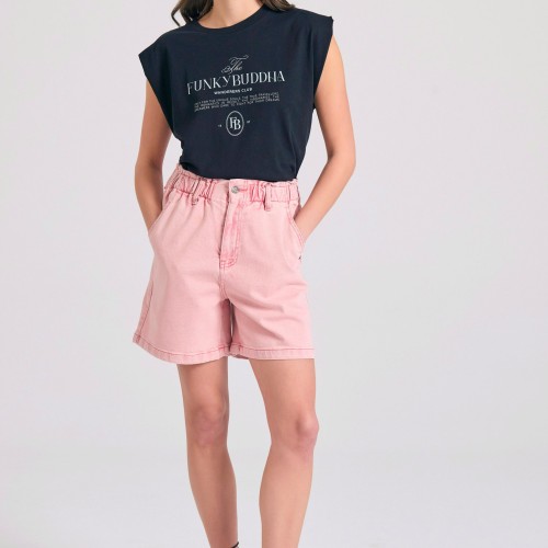 Garment dyed τζιν σορτς με βολάν στη μέση Garment dyed τζιν σορτς με βολάν στη μέση