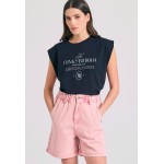 Garment dyed τζιν σορτς με βολάν στη μέση