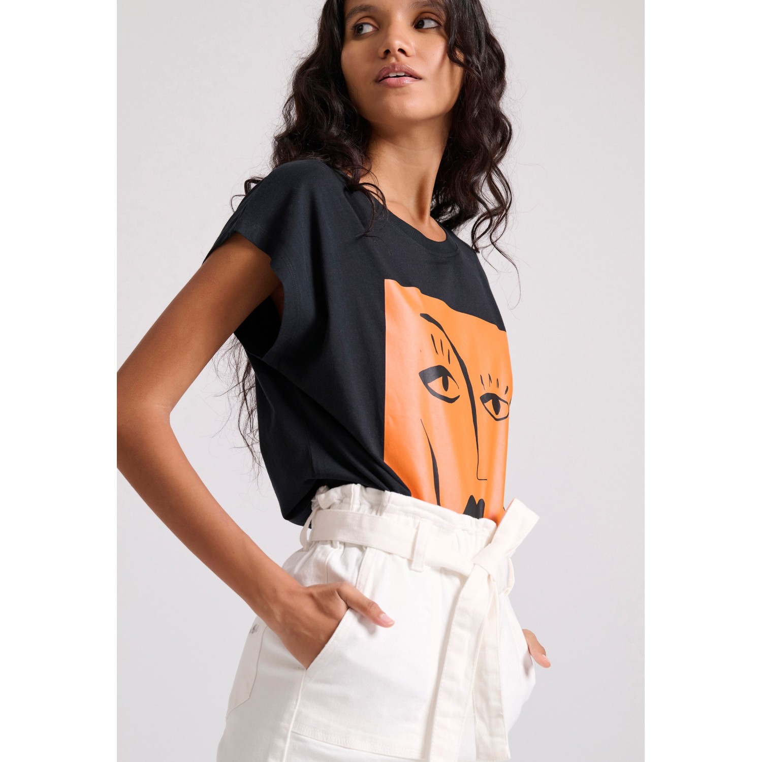 Garment dyed τζιν σορτς με δέσιμο στη μέση