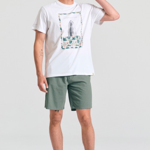 Linen blend garment dyed chino βερμούδα.