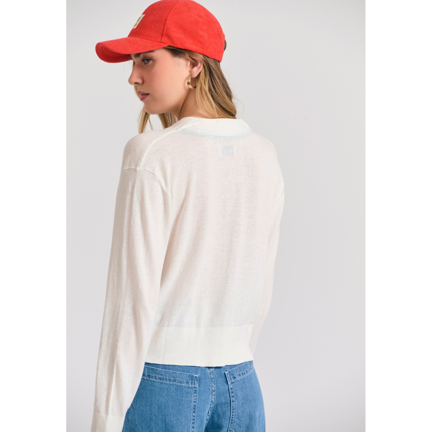 Linen blend πλεκτή ζακέτα με διακοσμητικό κουμπί
