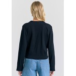 Linen blend πλεκτή ζακέτα με διακοσμητικό κουμπί