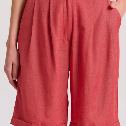 Linen blend ψηλόμεσο σορτς με διπλή πιέτα