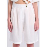 Linen blend ψηλόμεσο σορτς με διπλή πιέτα