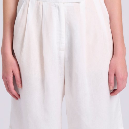 Linen blend ψηλόμεσο σορτς με διπλή πιέτα