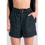 Loose fit lyocell blend σορτς με ζώνη και βολάν