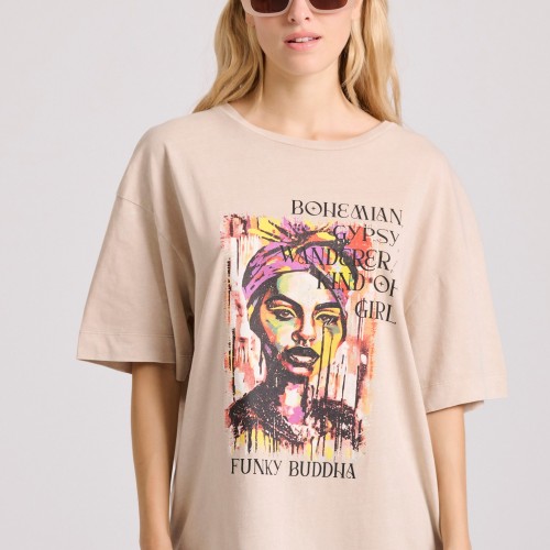 Loose fit t-shirt με bohemian τύπωμα