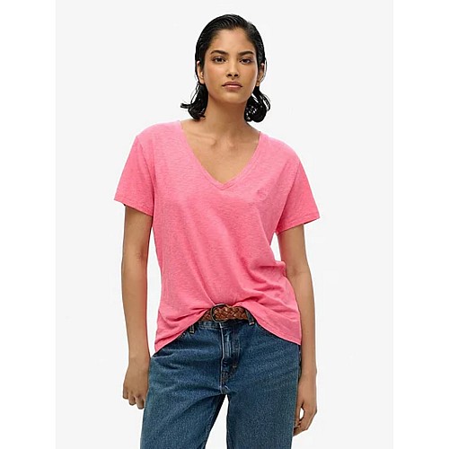 Superdry Γυναικείο V T-Shirt Με Τρουκς Και Κέντημα Slub