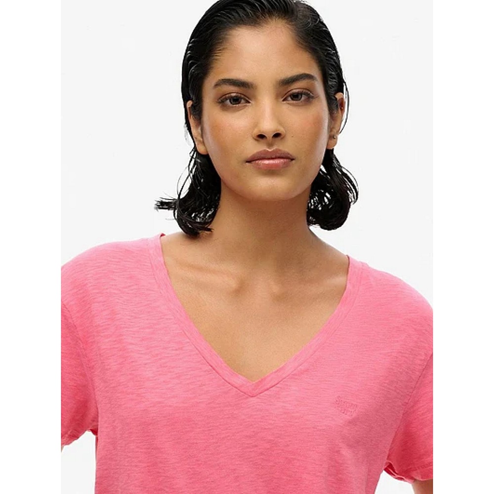 Superdry Γυναικείο V T-Shirt Με Τρουκς Και Κέντημα Slub