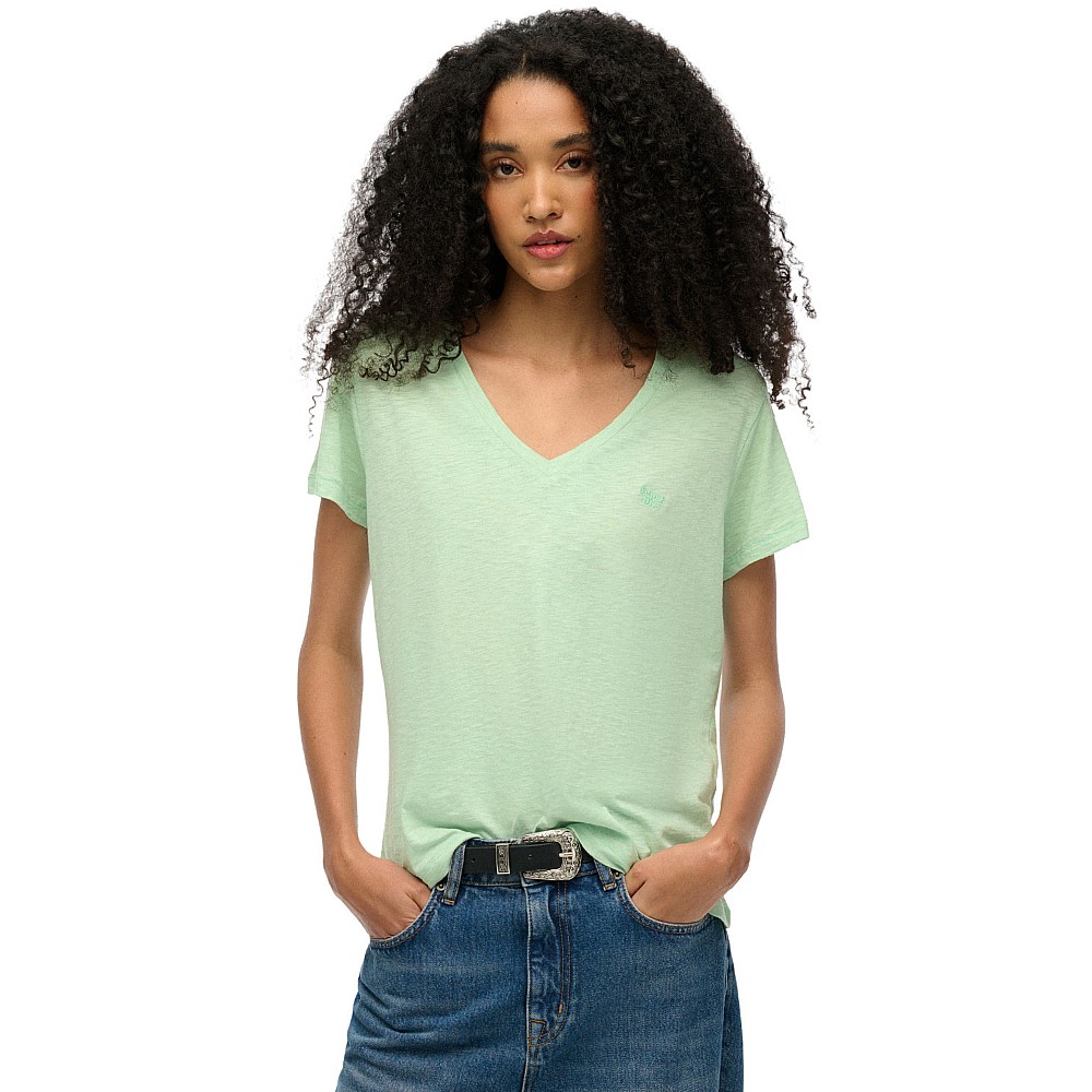 Superdry Γυναικείο V T-Shirt Με Τρουκς Και Κέντημα Slub