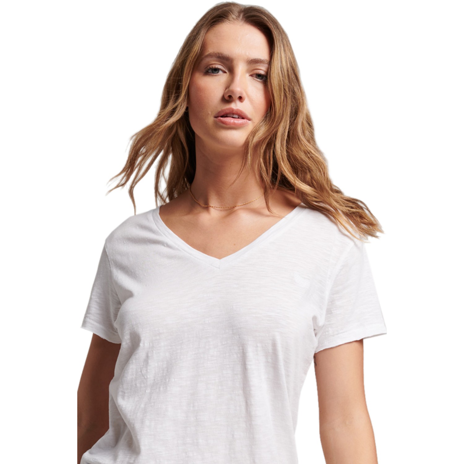 Superdry Γυναικείο V T-Shirt Με Τρουκς Και Κέντημα Slub