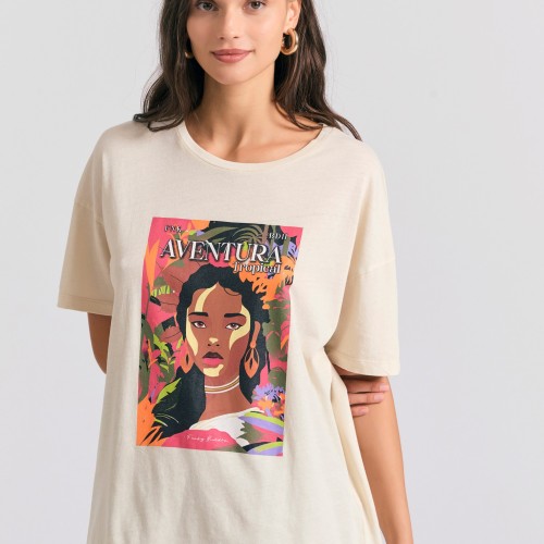 Oversized garment dyed t-shirt με tropical τύπωμα