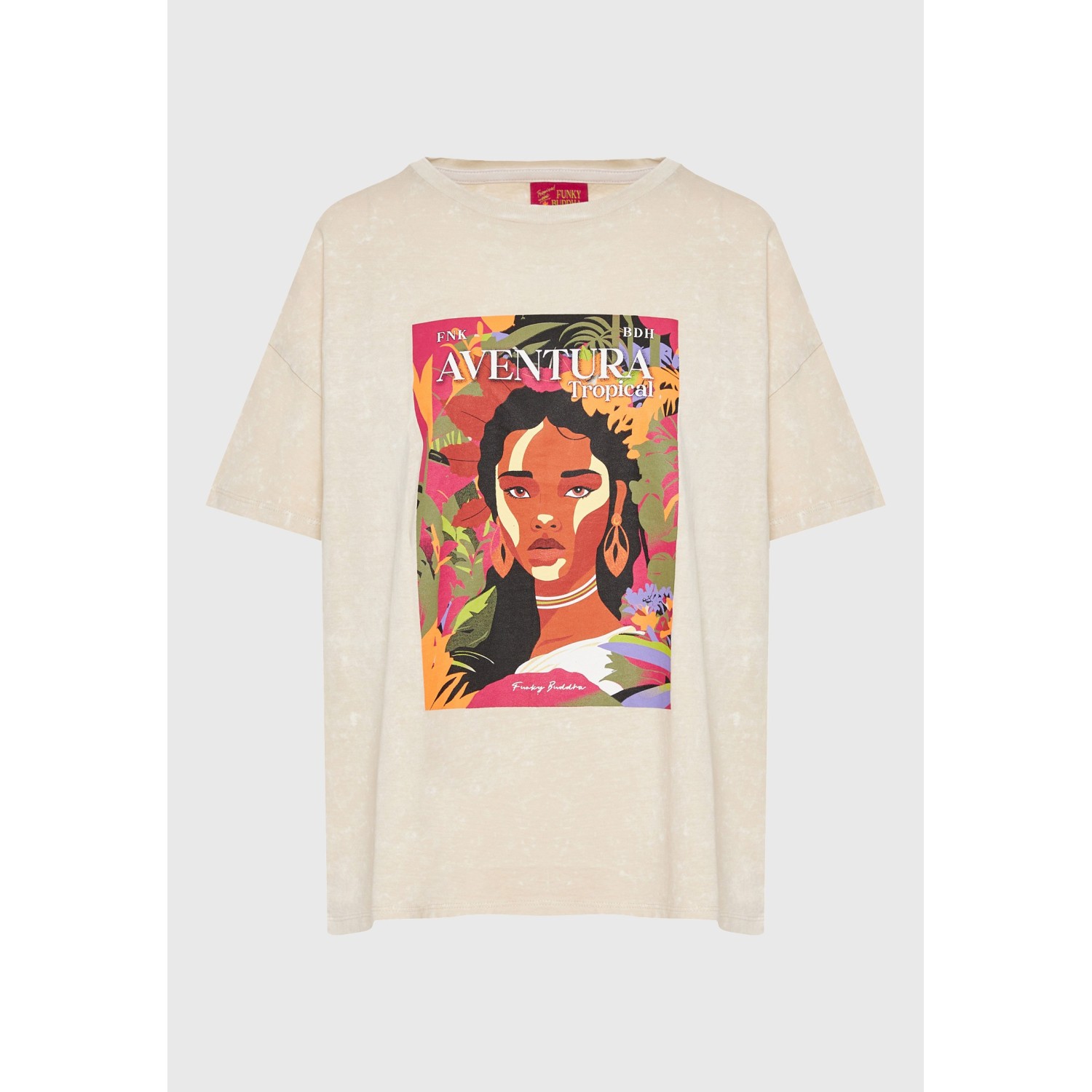 Oversized garment dyed t-shirt με tropical τύπωμα