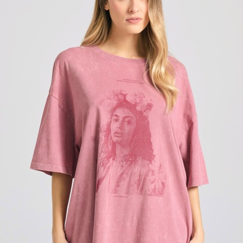 Oversized garment dyed t-shirt με vintage τύπωμα