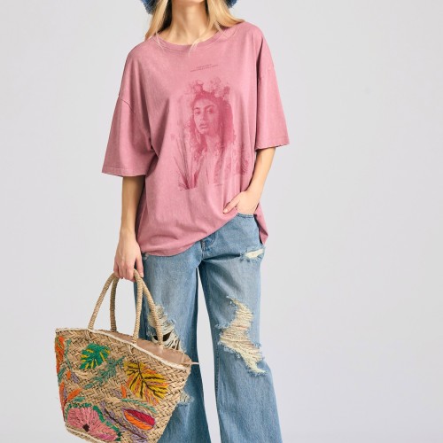 Oversized garment dyed t-shirt με vintage τύπωμα Oversized garment dyed t-shirt με vintage τύπωμα