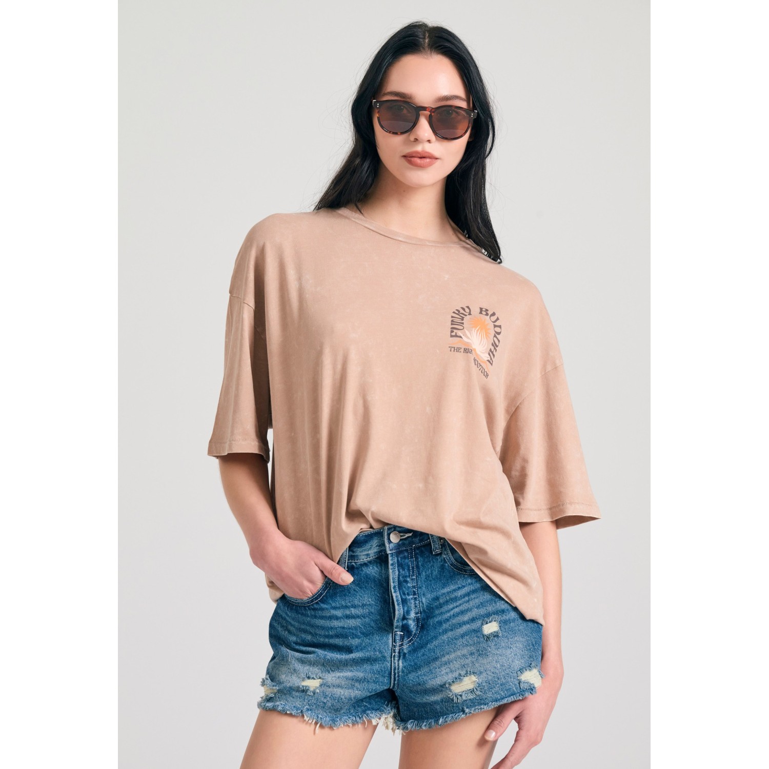 Oversized garment dyed t-shirt με τύπωμα στην πλάτ