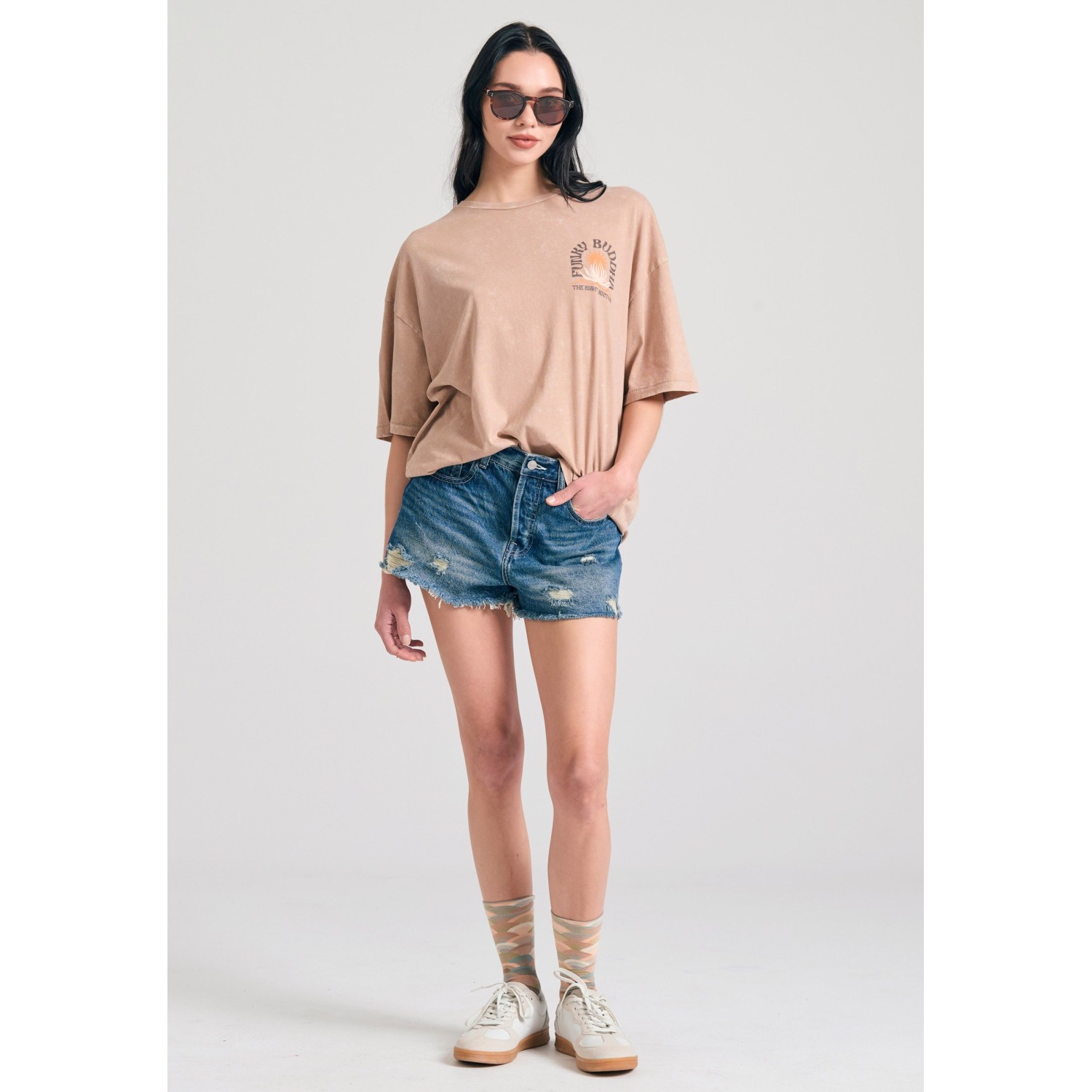 Oversized garment dyed t-shirt με τύπωμα στην πλάτ