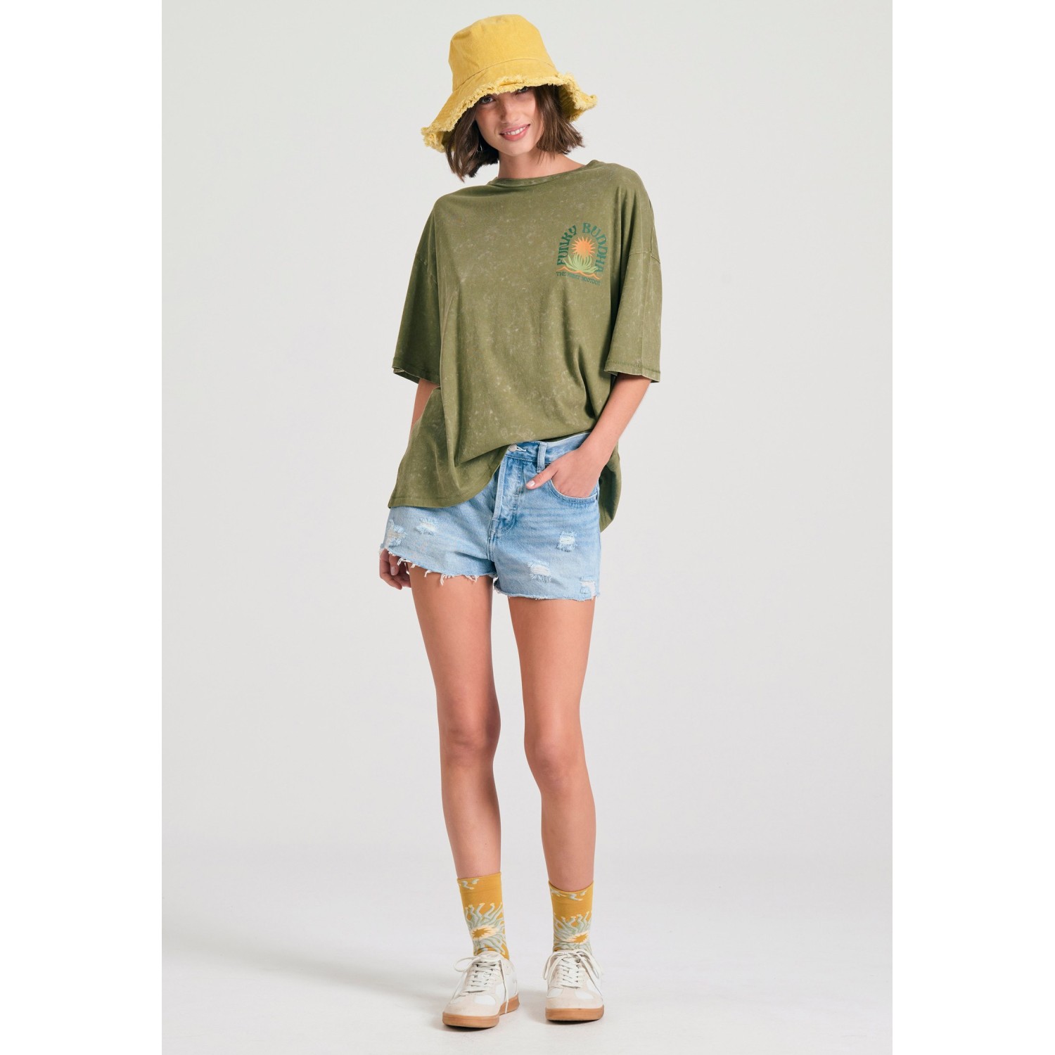 Oversized garment dyed t-shirt με τύπωμα στην πλάτ