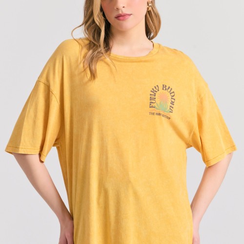 Oversized garment dyed t-shirt με τύπωμα στην πλάτ