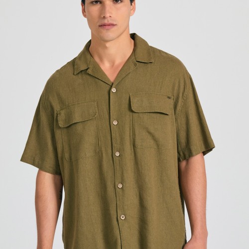 Oversized κοντομάνικο πουκάμισο από λινό και lyoce