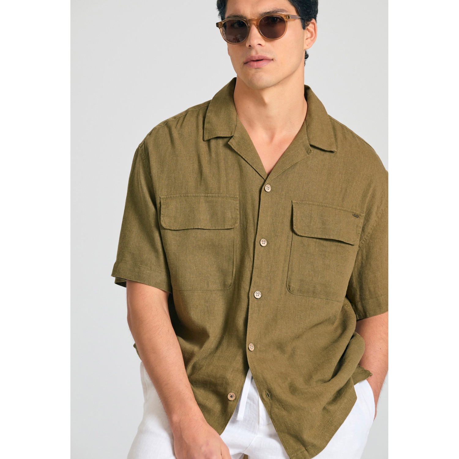 Oversized κοντομάνικο πουκάμισο από λινό και lyoce