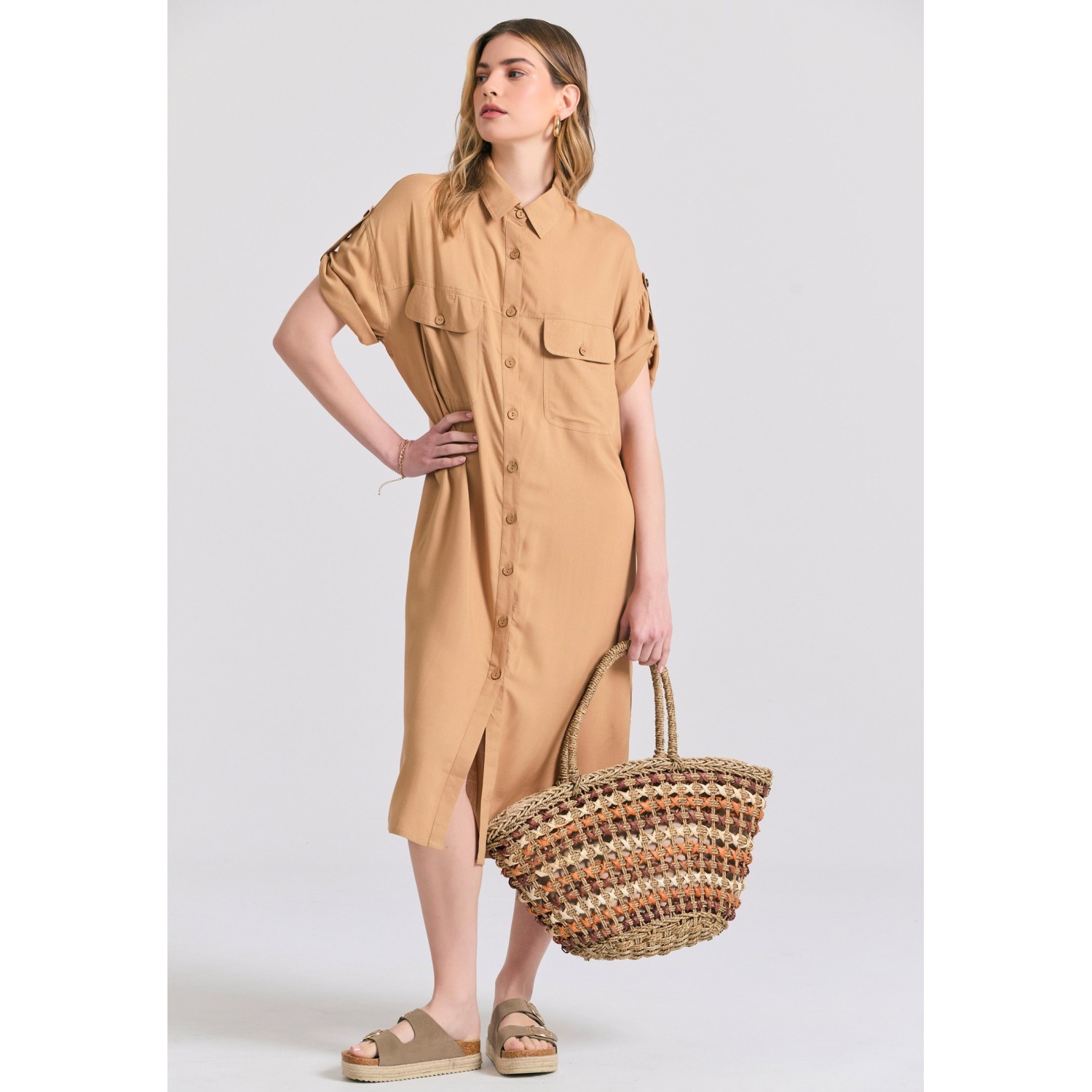 Oversized μάξι σεμιζιέ φόρεμα σε boho look
