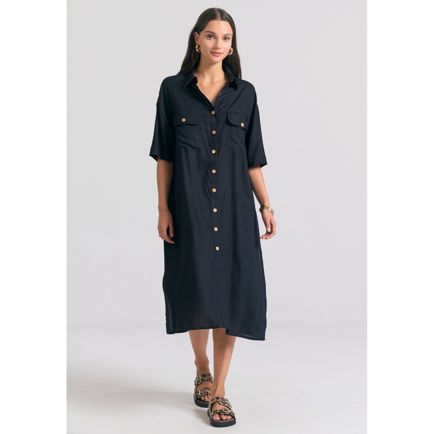 Oversized μάξι σεμιζιέ φόρεμα σε boho look