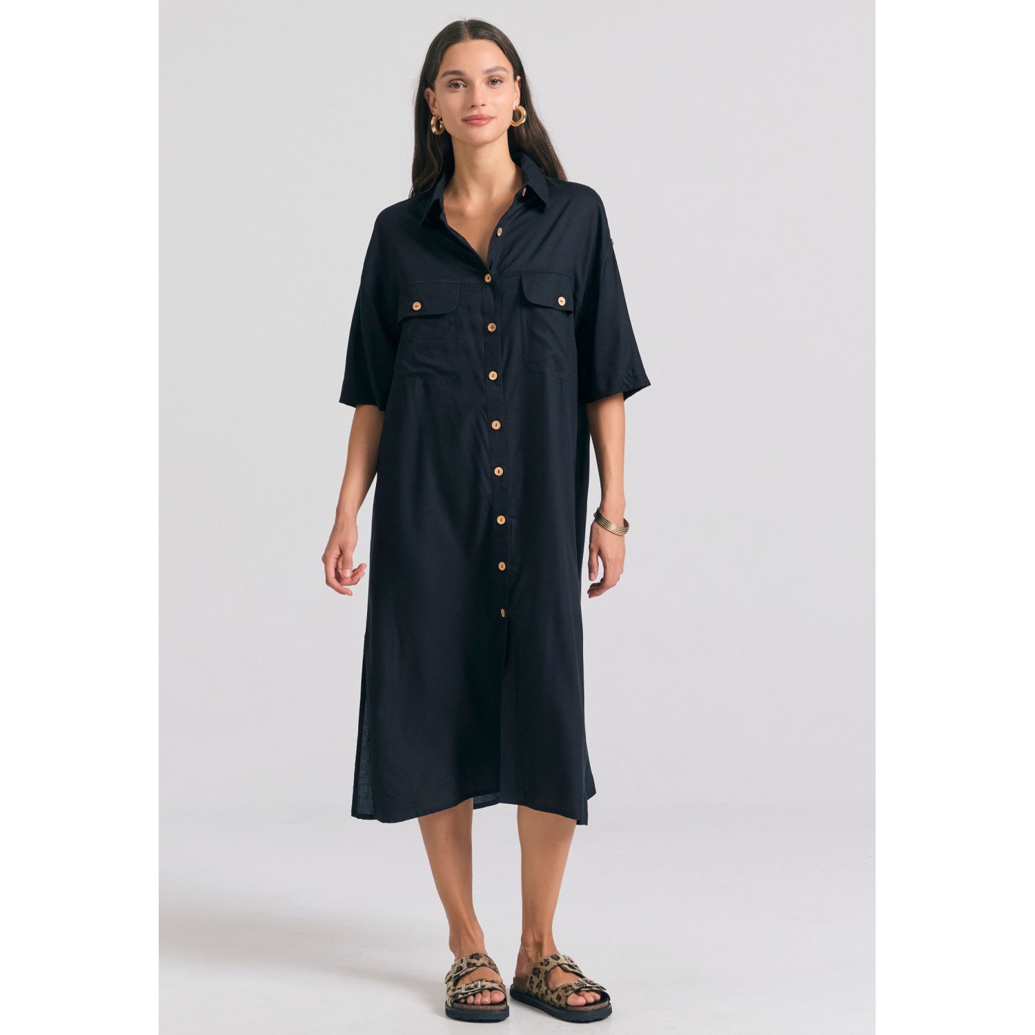 Oversized μάξι σεμιζιέ φόρεμα σε boho look