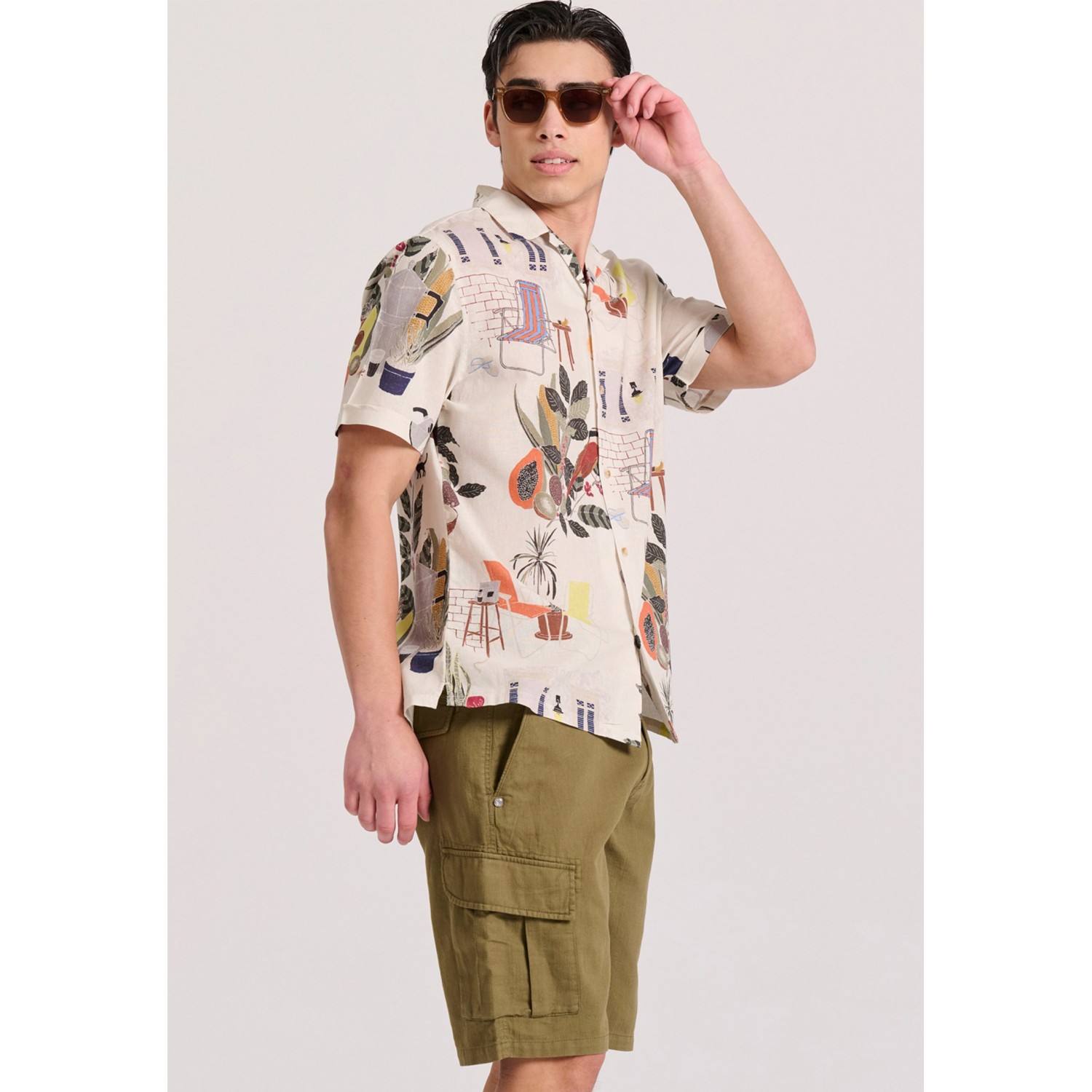 Relaxed fit linen blend cargo βερμούδα