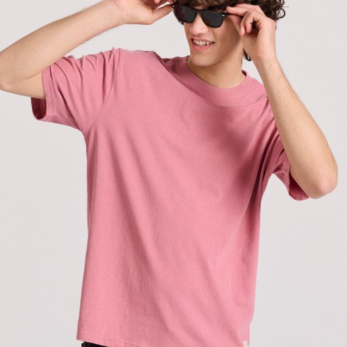 Relaxed fit linen blend μονόχρωμο t-shirt