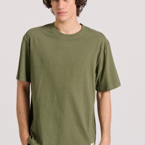 Relaxed fit linen blend μονόχρωμο t-shirt