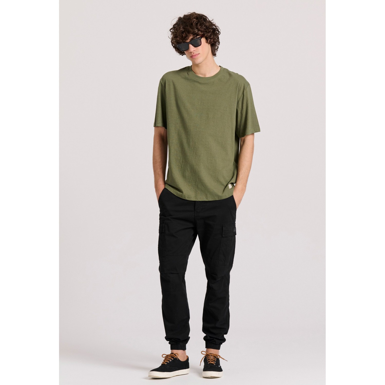 Relaxed fit linen blend μονόχρωμο t-shirt