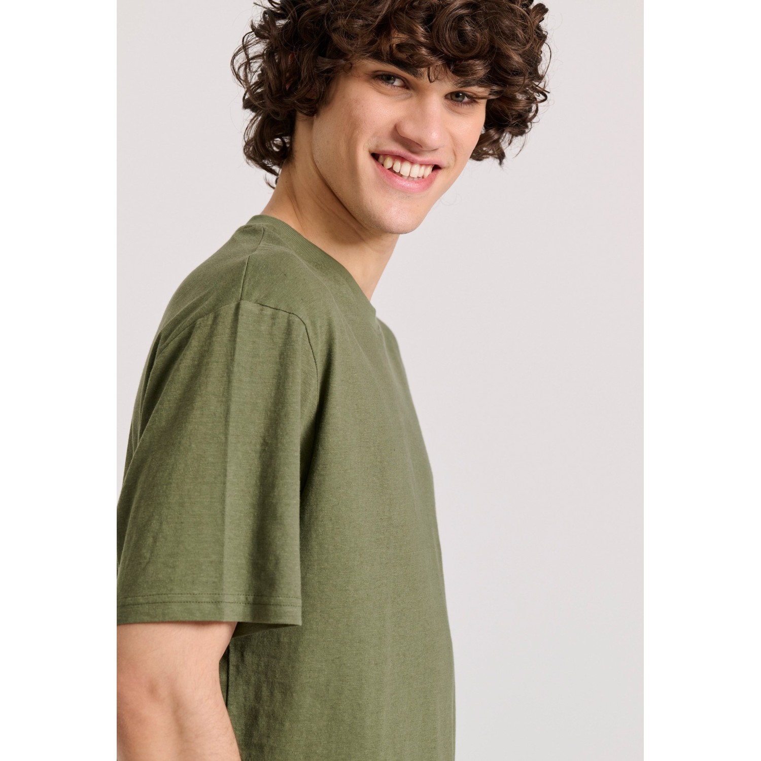 Relaxed fit linen blend μονόχρωμο t-shirt
