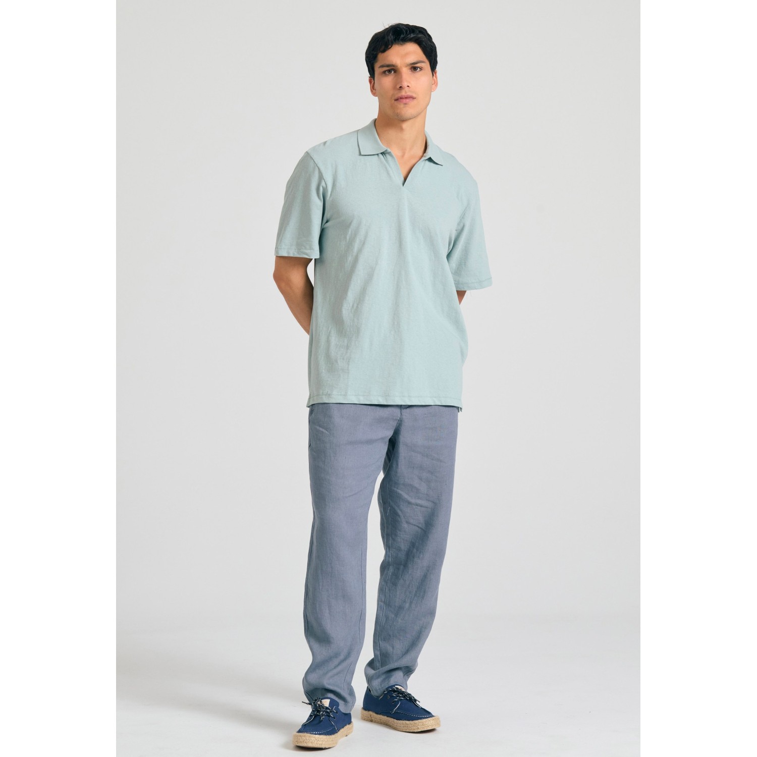Relaxed fit linen blend μπλούζα πόλο