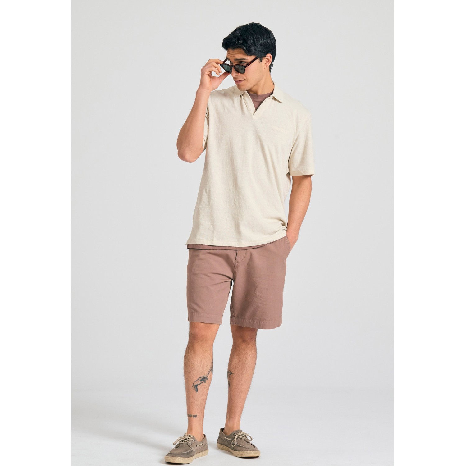 Relaxed fit linen blend μπλούζα πόλο