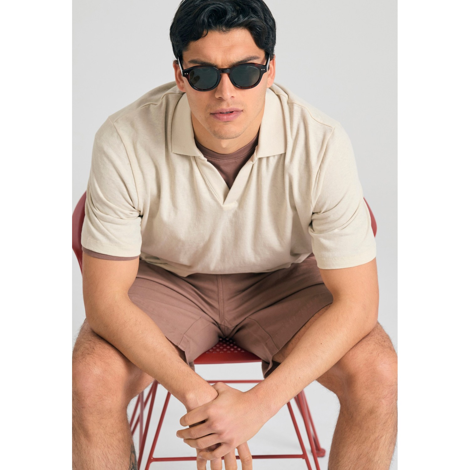 Relaxed fit linen blend μπλούζα πόλο