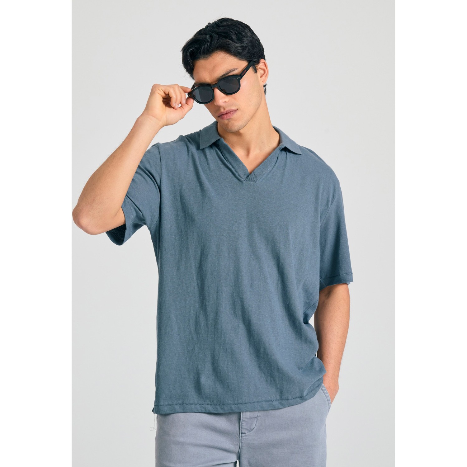 Relaxed fit linen blend μπλούζα πόλο