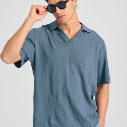 Relaxed fit linen blend μπλούζα πόλο