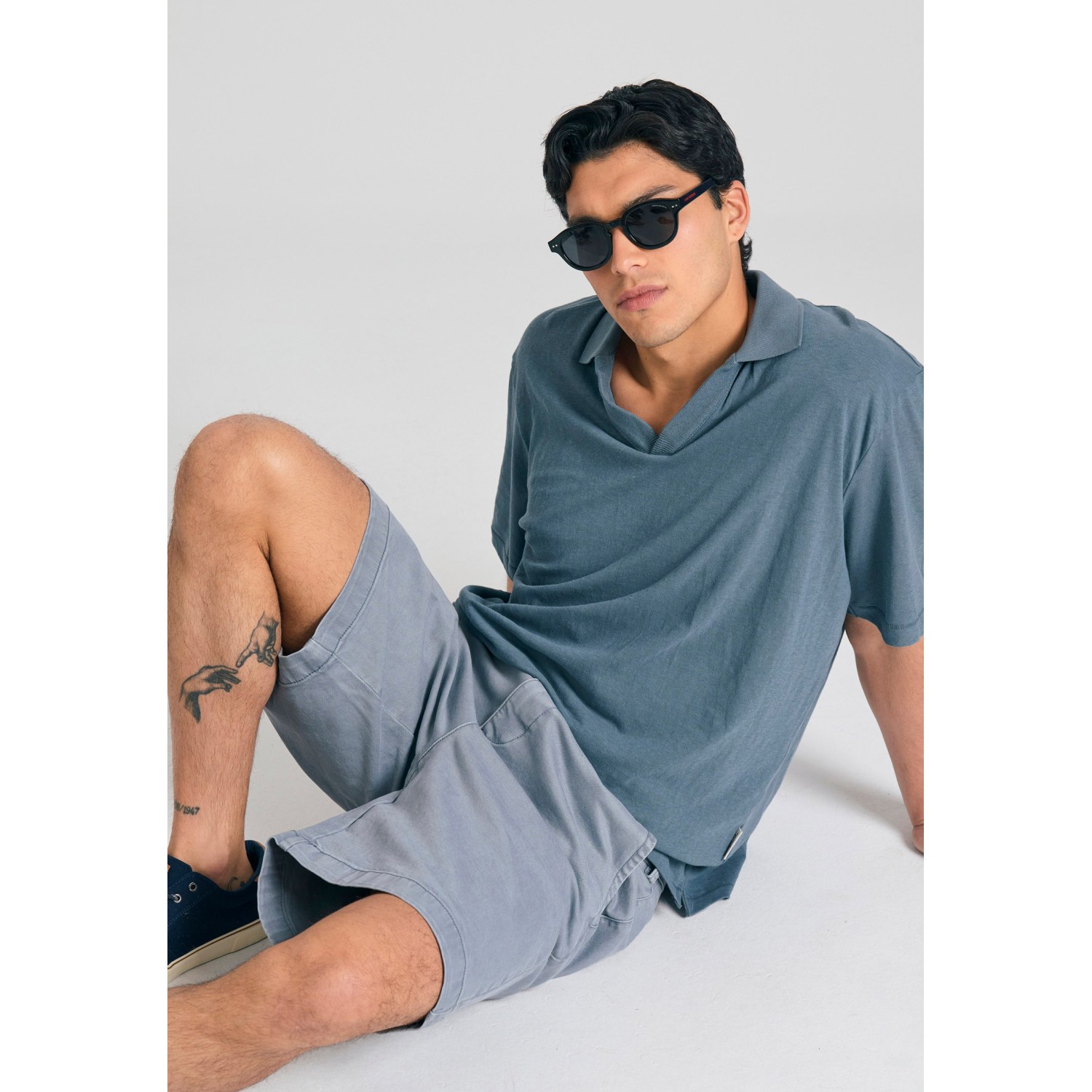 Relaxed fit linen blend μπλούζα πόλο
