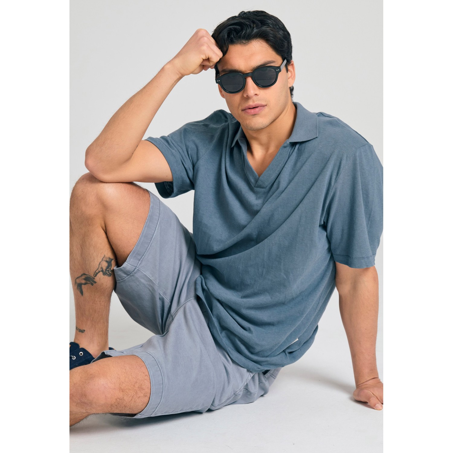 Relaxed fit linen blend μπλούζα πόλο