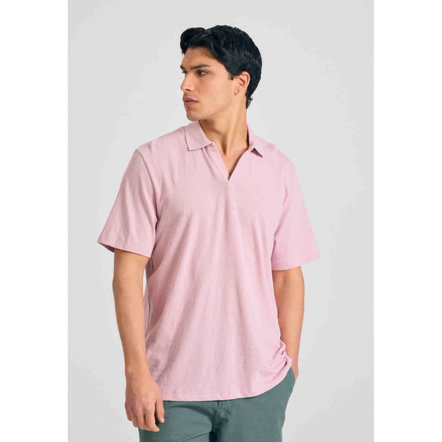 Relaxed fit linen blend μπλούζα πόλο