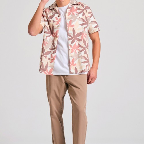 Relaxed fit linen blend φλοράλ πουκάμισο