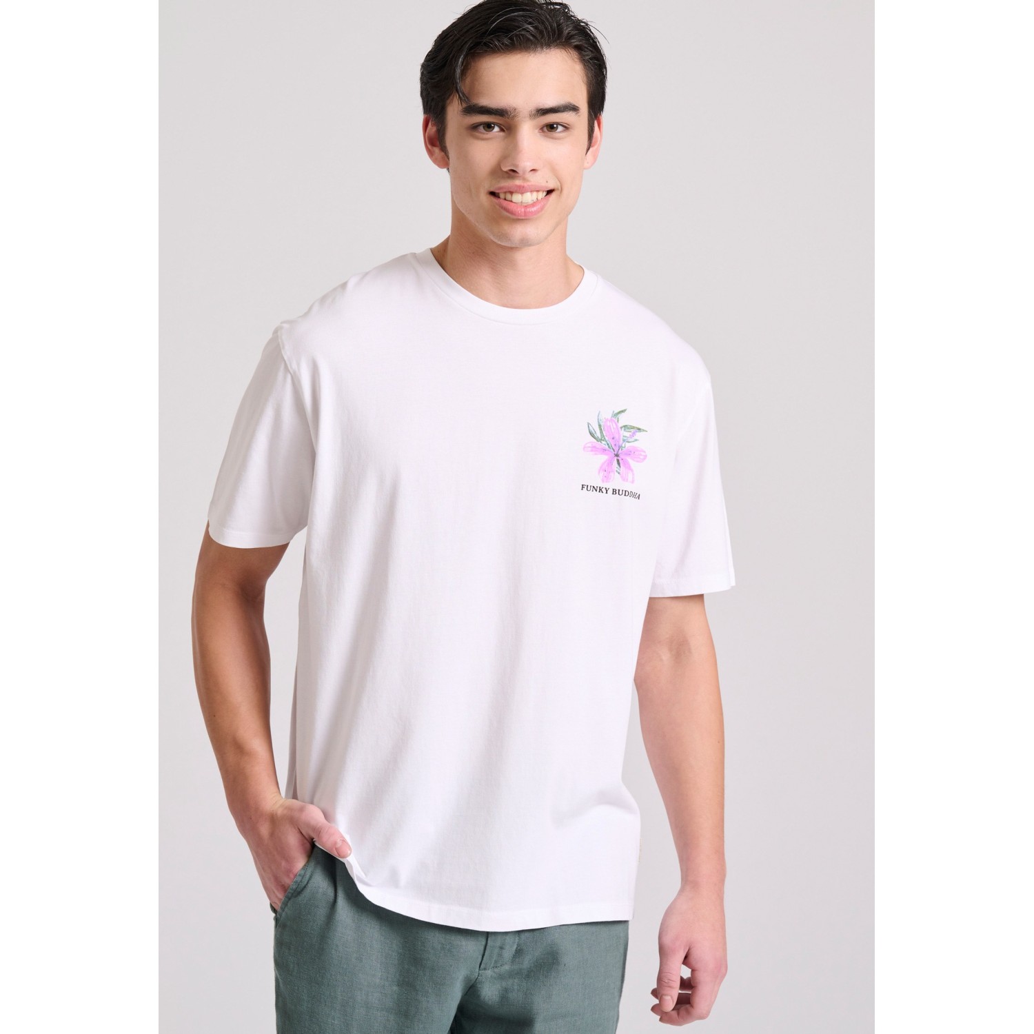 Relaxed fit t-shirt με floral frame τύπωμα