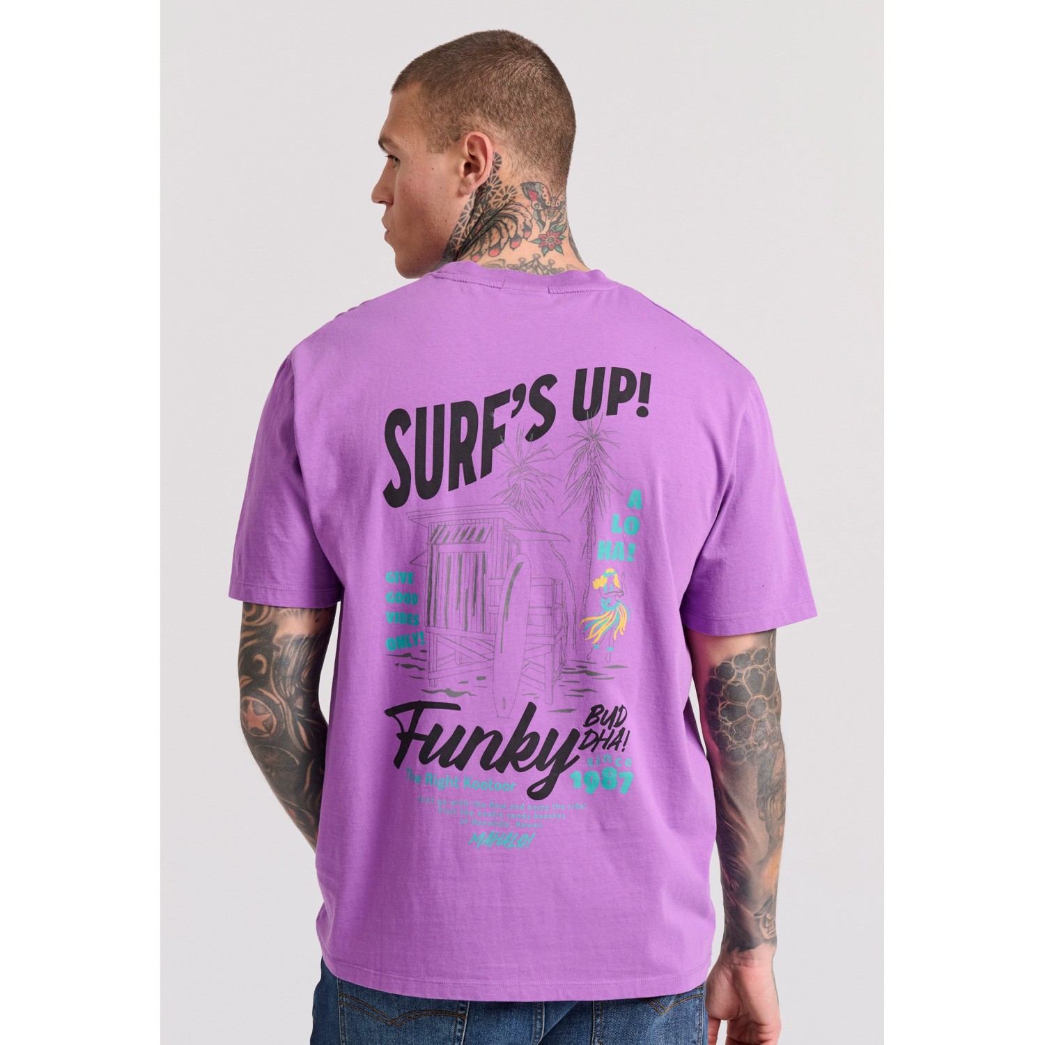 Relaxed fit t-shirt με surf τύπωμα στην πλάτη