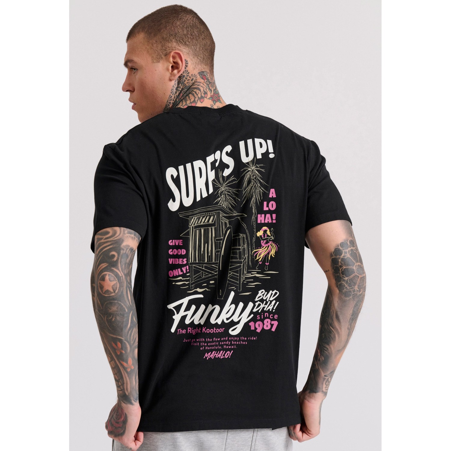 Relaxed fit t-shirt με surf τύπωμα στην πλάτη